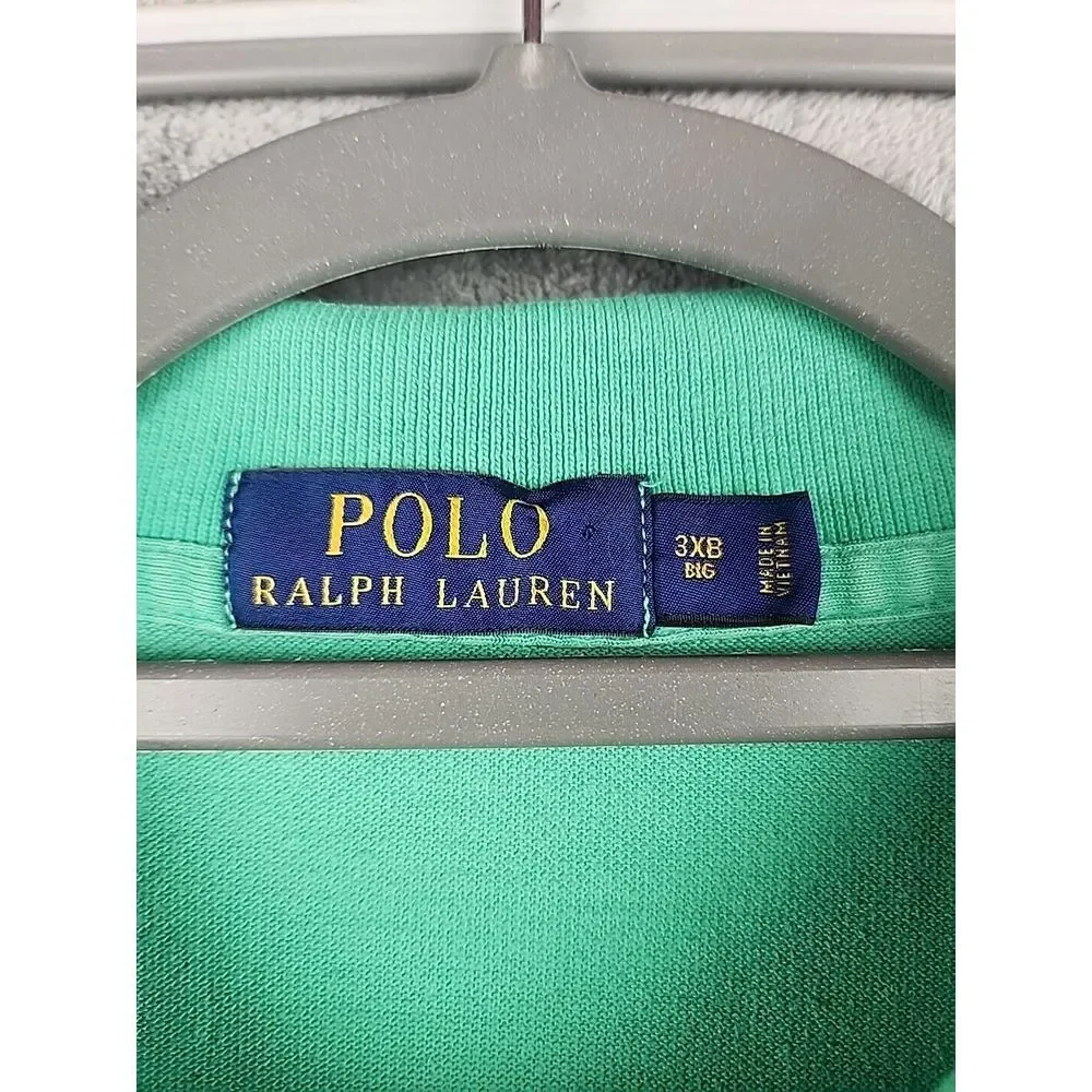 Polo Ralph Lauren Polo Shirt Mens 3xb Green Cotton Ribbed Short Sleeve Pony Golf